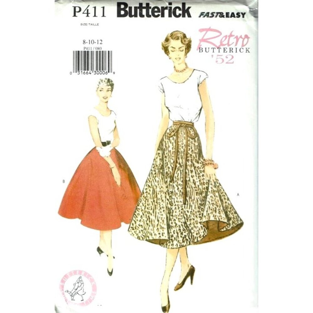 Butterick Sewing Pattern P411 6176 Retro '52 Top Skirt Misses Size 8-12
